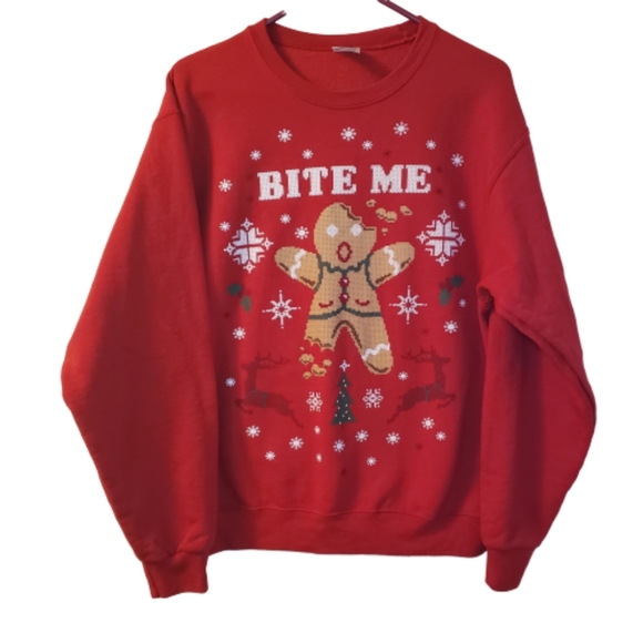 Jerzees Other - "Bite Me" Red Gingerbread Man Sweatshirt